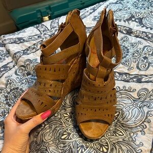 Brown Strappy Wedge Sandals